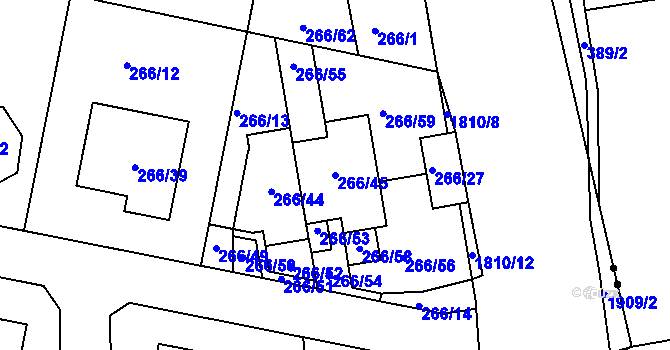Parcela st. 266/45 v KÚ Černice, Katastrální mapa