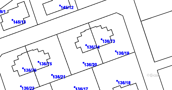 Parcela st. 136/74 v KÚ Černice, Katastrální mapa