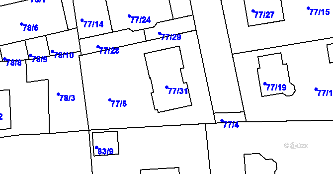 Parcela st. 77/31 v KÚ Černice, Katastrální mapa