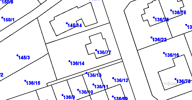 Parcela st. 136/77 v KÚ Černice, Katastrální mapa