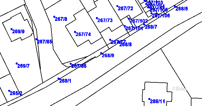 Parcela st. 268/9 v KÚ Černice, Katastrální mapa
