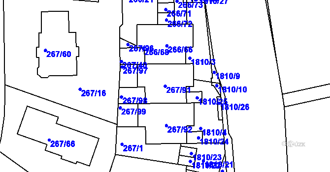 Parcela st. 267/91 v KÚ Černice, Katastrální mapa