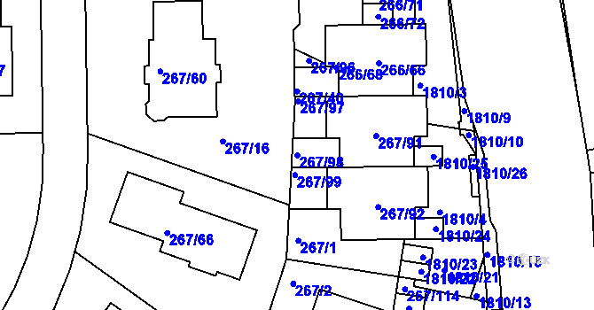 Parcela st. 267/98 v KÚ Černice, Katastrální mapa