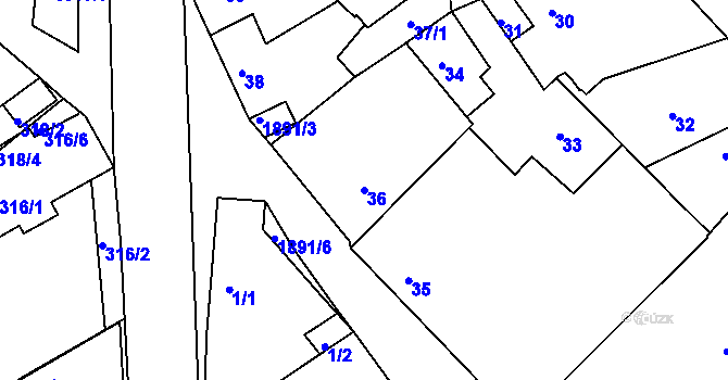 Parcela st. 36 v KÚ Černice, Katastrální mapa