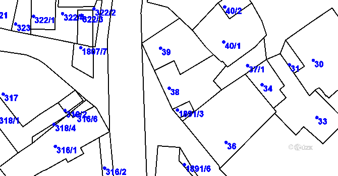 Parcela st. 38 v KÚ Černice, Katastrální mapa