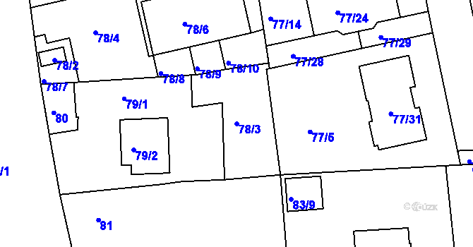 Parcela st. 78/3 v KÚ Černice, Katastrální mapa
