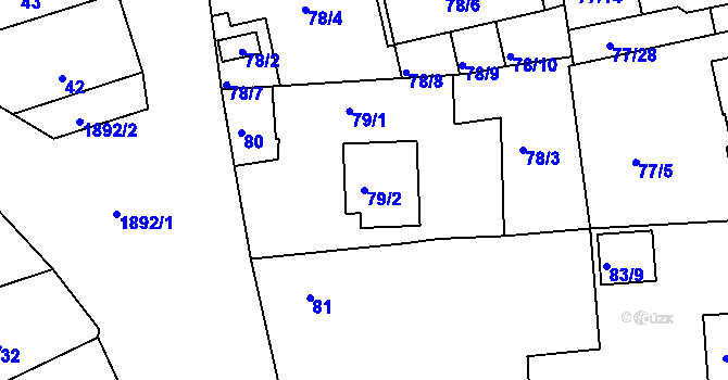 Parcela st. 79/2 v KÚ Černice, Katastrální mapa
