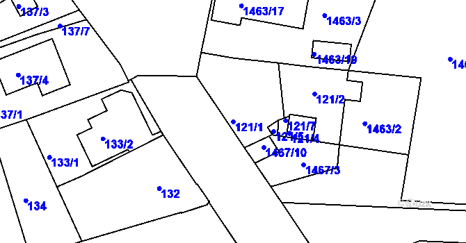 Parcela st. 121/1 v KÚ Černice, Katastrální mapa