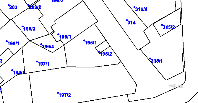 Parcela st. 195/2 v KÚ Černice, Katastrální mapa