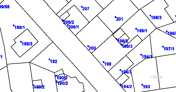 Parcela st. 200 v KÚ Černice, Katastrální mapa