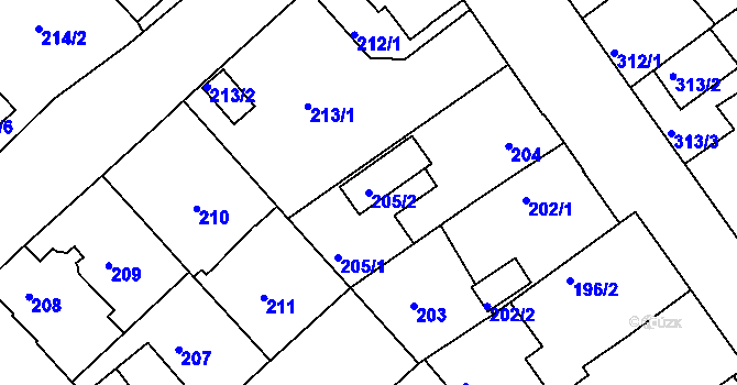 Parcela st. 205/2 v KÚ Černice, Katastrální mapa