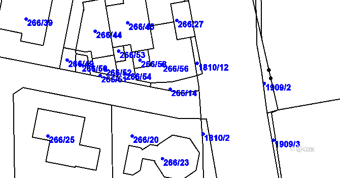 Parcela st. 266/14 v KÚ Černice, Katastrální mapa