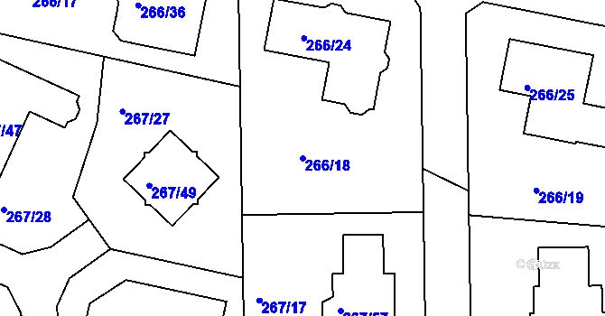 Parcela st. 266/18 v KÚ Černice, Katastrální mapa
