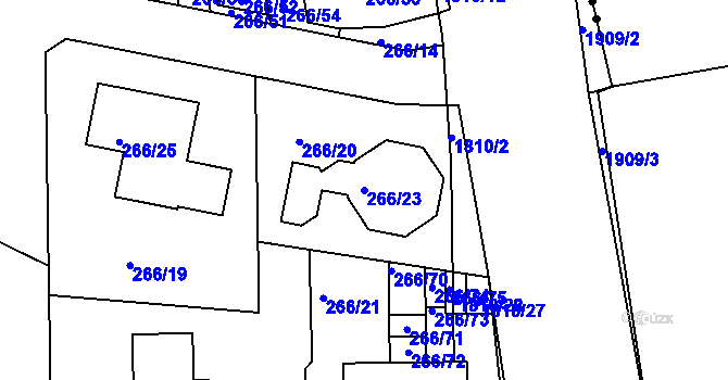 Parcela st. 266/23 v KÚ Černice, Katastrální mapa