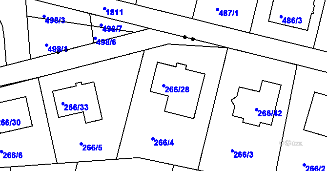 Parcela st. 266/28 v KÚ Černice, Katastrální mapa