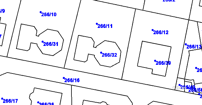 Parcela st. 266/32 v KÚ Černice, Katastrální mapa
