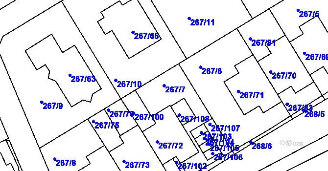 Parcela st. 267/7 v KÚ Černice, Katastrální mapa