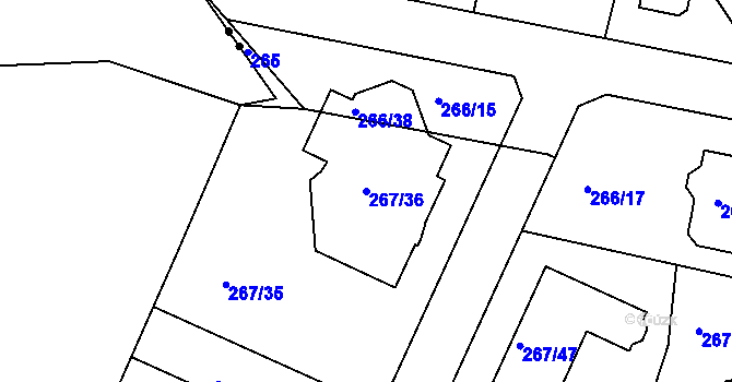 Parcela st. 267/36 v KÚ Černice, Katastrální mapa