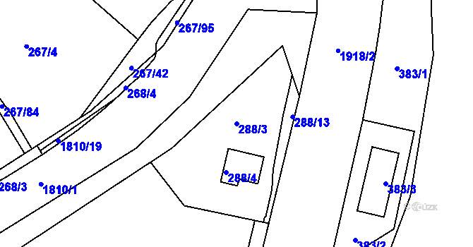 Parcela st. 288/3 v KÚ Černice, Katastrální mapa