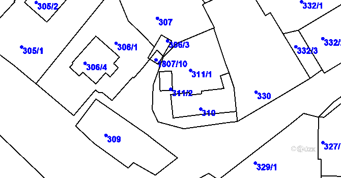 Parcela st. 311/2 v KÚ Černice, Katastrální mapa