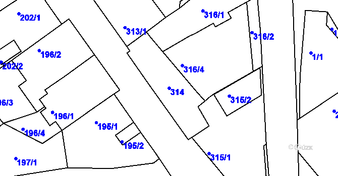 Parcela st. 314 v KÚ Černice, Katastrální mapa