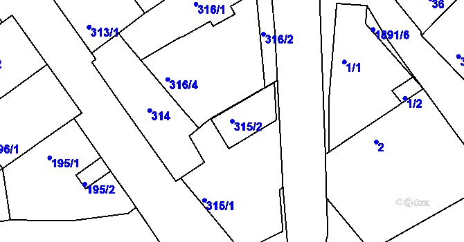 Parcela st. 315/2 v KÚ Černice, Katastrální mapa