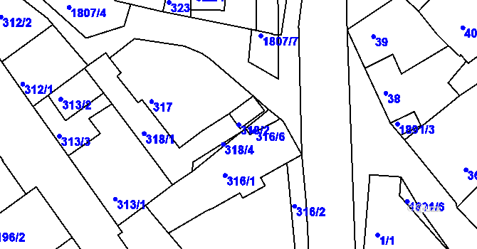 Parcela st. 318/2 v KÚ Černice, Katastrální mapa