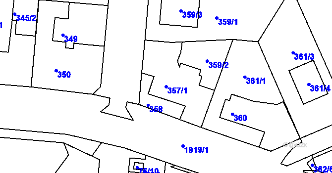 Parcela st. 357/1 v KÚ Černice, Katastrální mapa