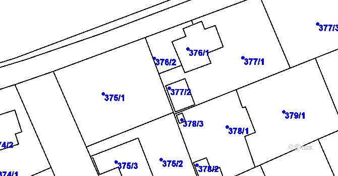 Parcela st. 377/2 v KÚ Černice, Katastrální mapa