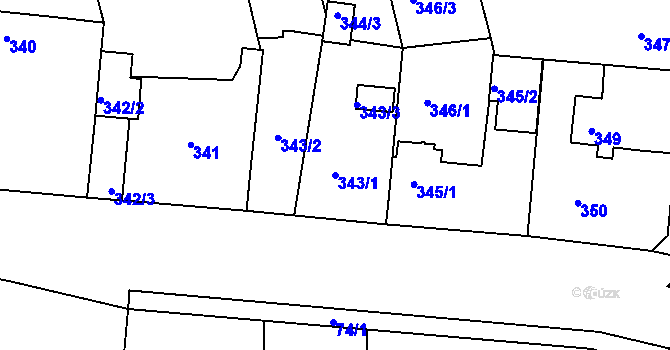Parcela st. 343/1 v KÚ Černice, Katastrální mapa