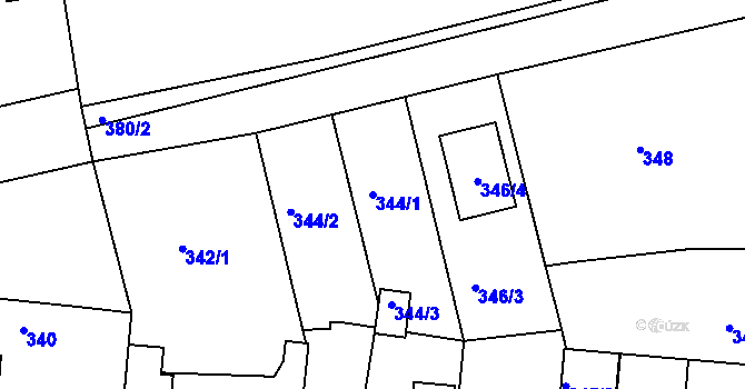 Parcela st. 344/1 v KÚ Černice, Katastrální mapa