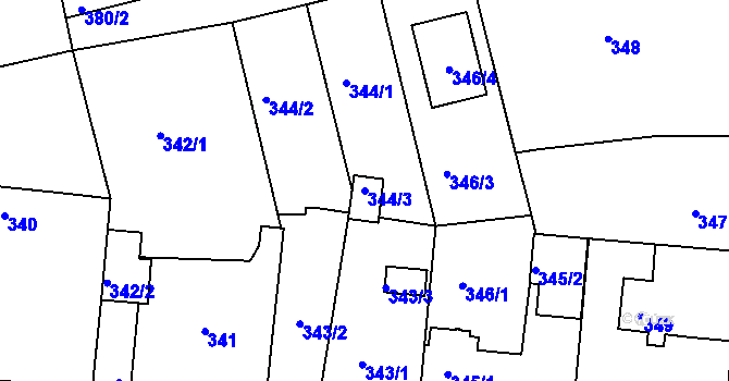 Parcela st. 344/3 v KÚ Černice, Katastrální mapa