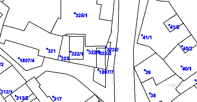 Parcela st. 322/3 v KÚ Černice, Katastrální mapa