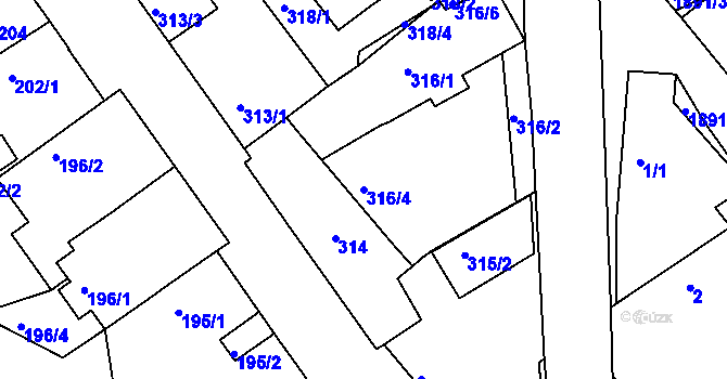 Parcela st. 316/4 v KÚ Černice, Katastrální mapa