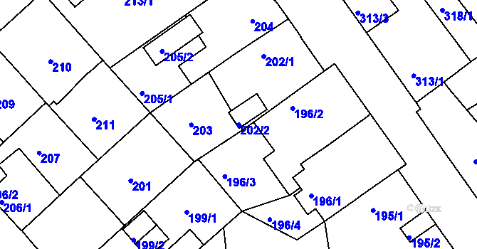 Parcela st. 202/2 v KÚ Černice, Katastrální mapa