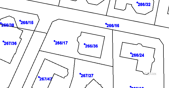 Parcela st. 266/36 v KÚ Černice, Katastrální mapa