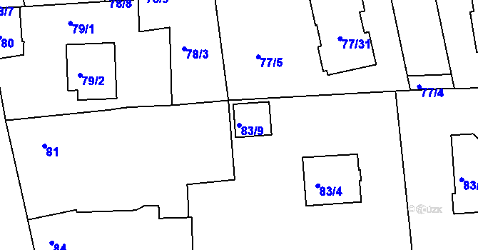 Parcela st. 83/9 v KÚ Černice, Katastrální mapa