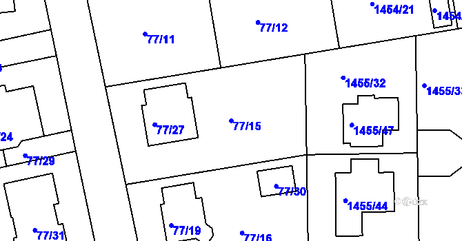 Parcela st. 77/15 v KÚ Černice, Katastrální mapa