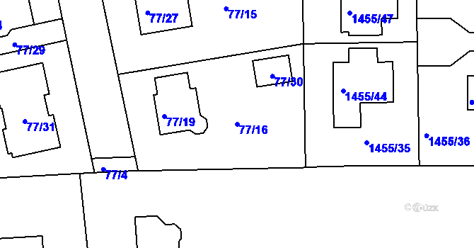 Parcela st. 77/16 v KÚ Černice, Katastrální mapa