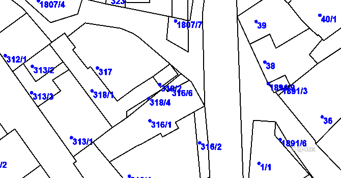 Parcela st. 316/6 v KÚ Černice, Katastrální mapa
