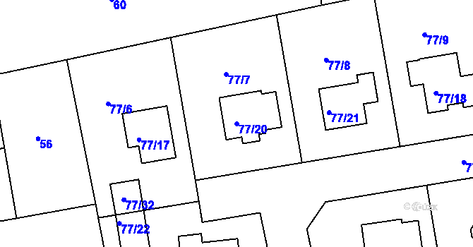 Parcela st. 77/20 v KÚ Černice, Katastrální mapa