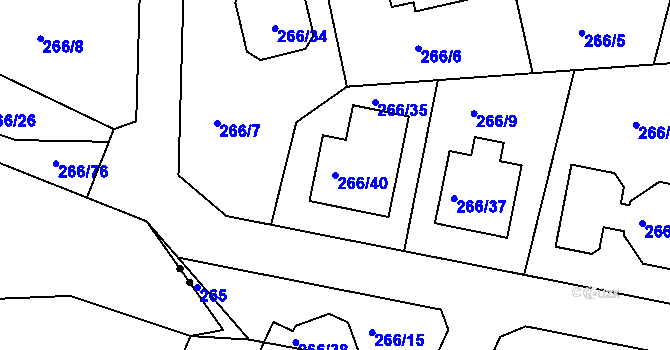 Parcela st. 266/40 v KÚ Černice, Katastrální mapa