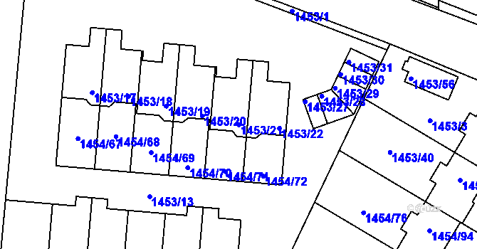 Parcela st. 1453/21 v KÚ Černice, Katastrální mapa