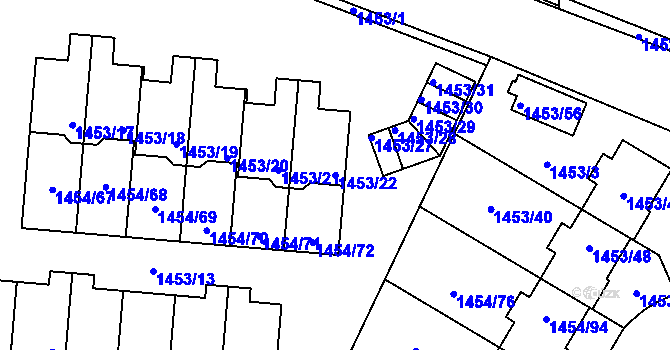 Parcela st. 1453/22 v KÚ Černice, Katastrální mapa