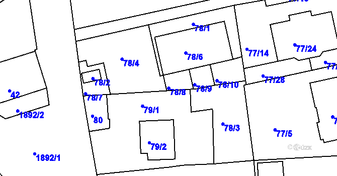 Parcela st. 78/8 v KÚ Černice, Katastrální mapa