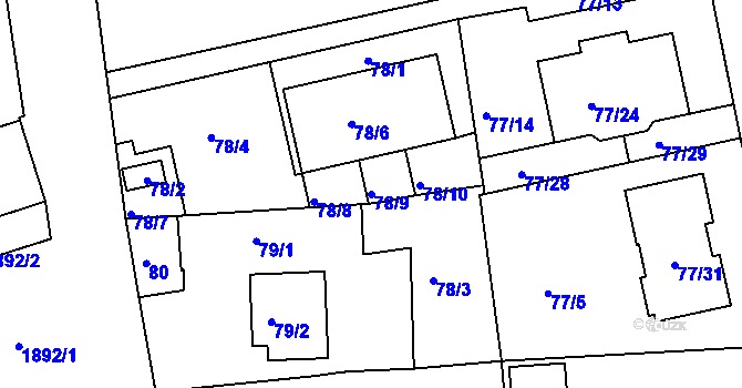 Parcela st. 78/9 v KÚ Černice, Katastrální mapa