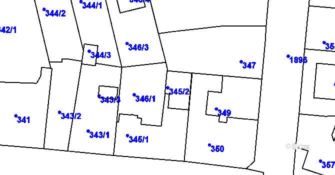 Parcela st. 345/2 v KÚ Černice, Katastrální mapa