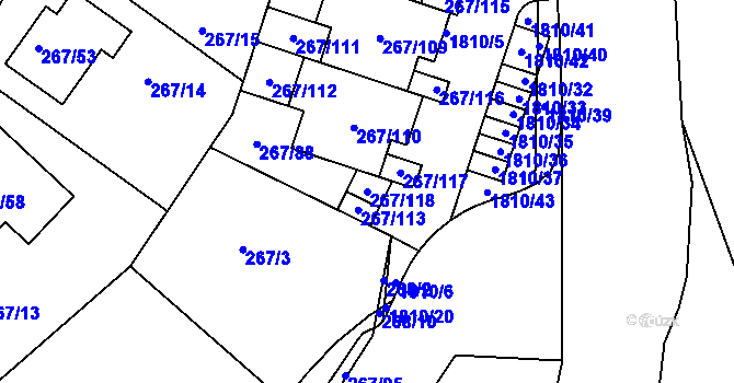 Parcela st. 267/118 v KÚ Černice, Katastrální mapa