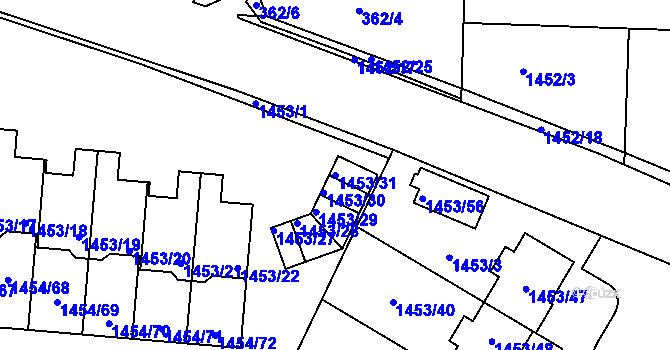 Parcela st. 1453/31 v KÚ Černice, Katastrální mapa