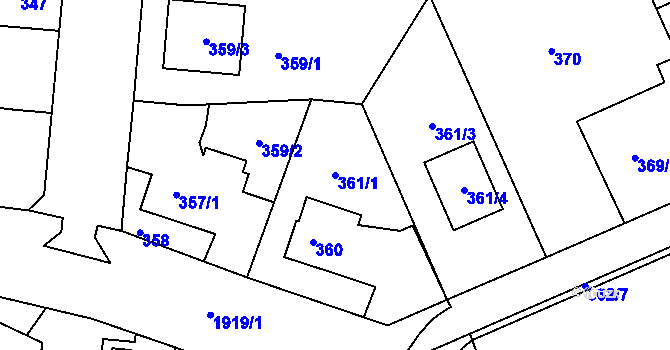 Parcela st. 361/1 v KÚ Černice, Katastrální mapa